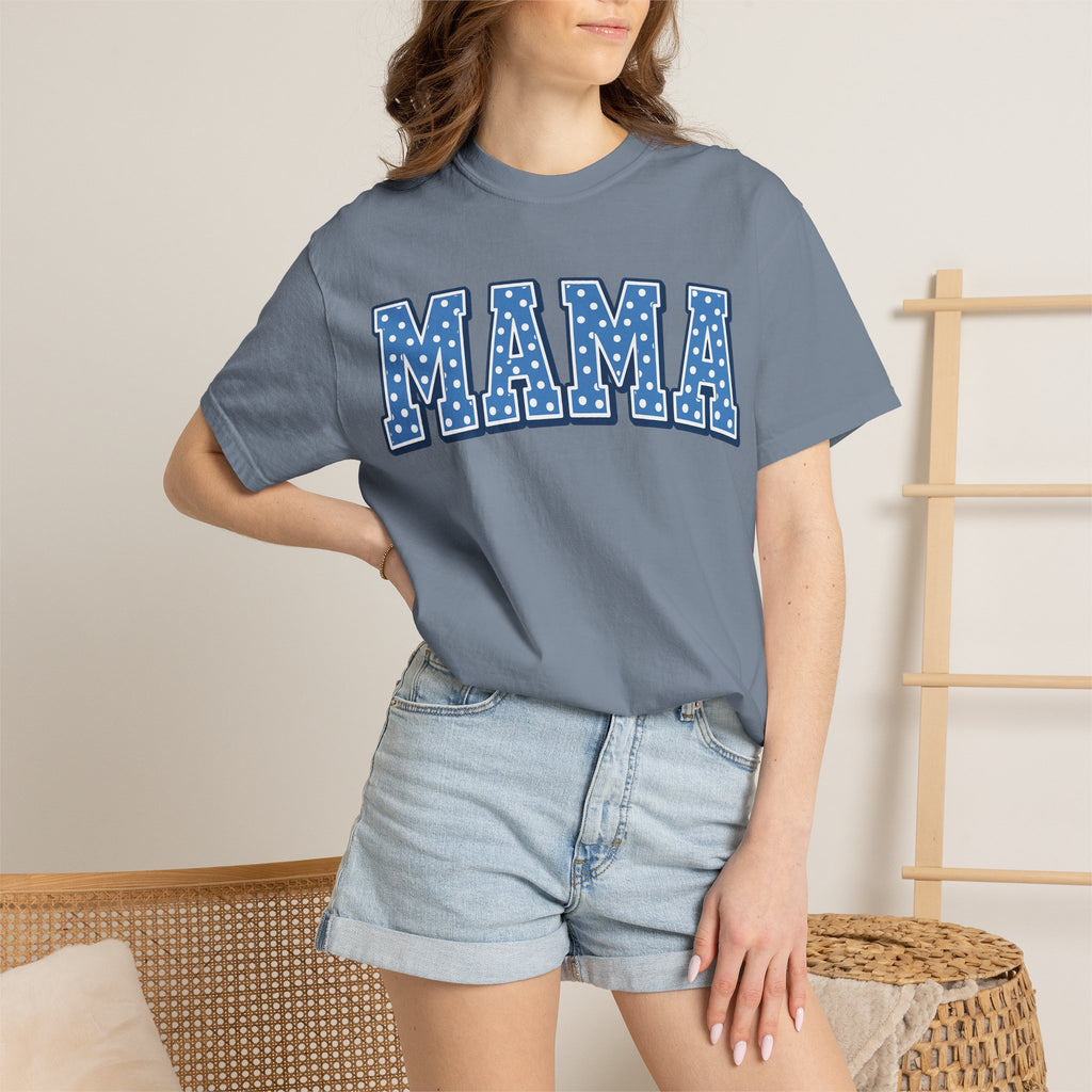 Mama Graphic T-Shirt — Blue Polka Dot