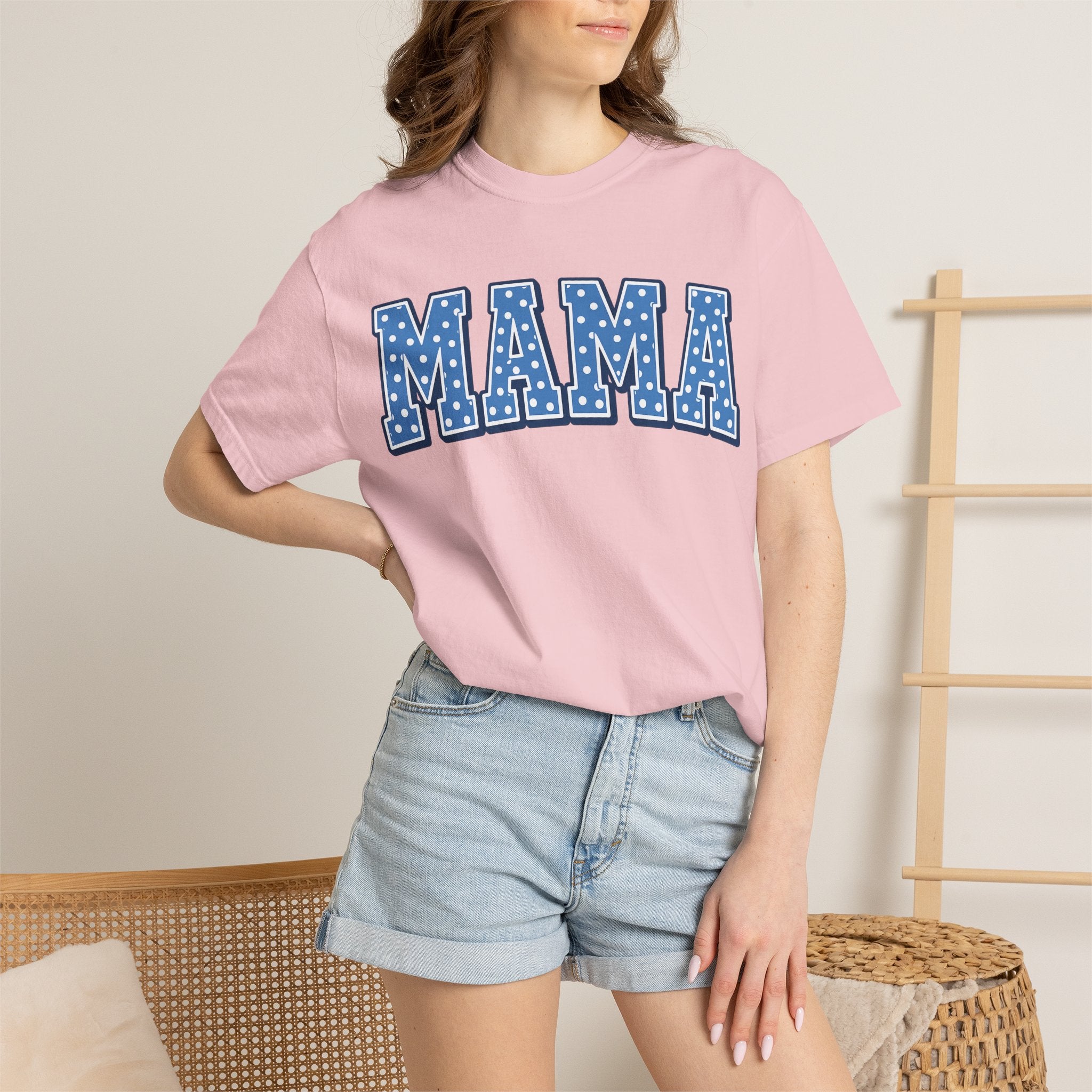 Mama Graphic T-Shirt — Blue Polka Dot