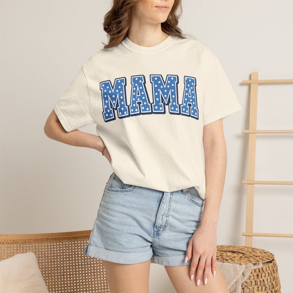 Mama Graphic T-Shirt — Blue Polka Dot