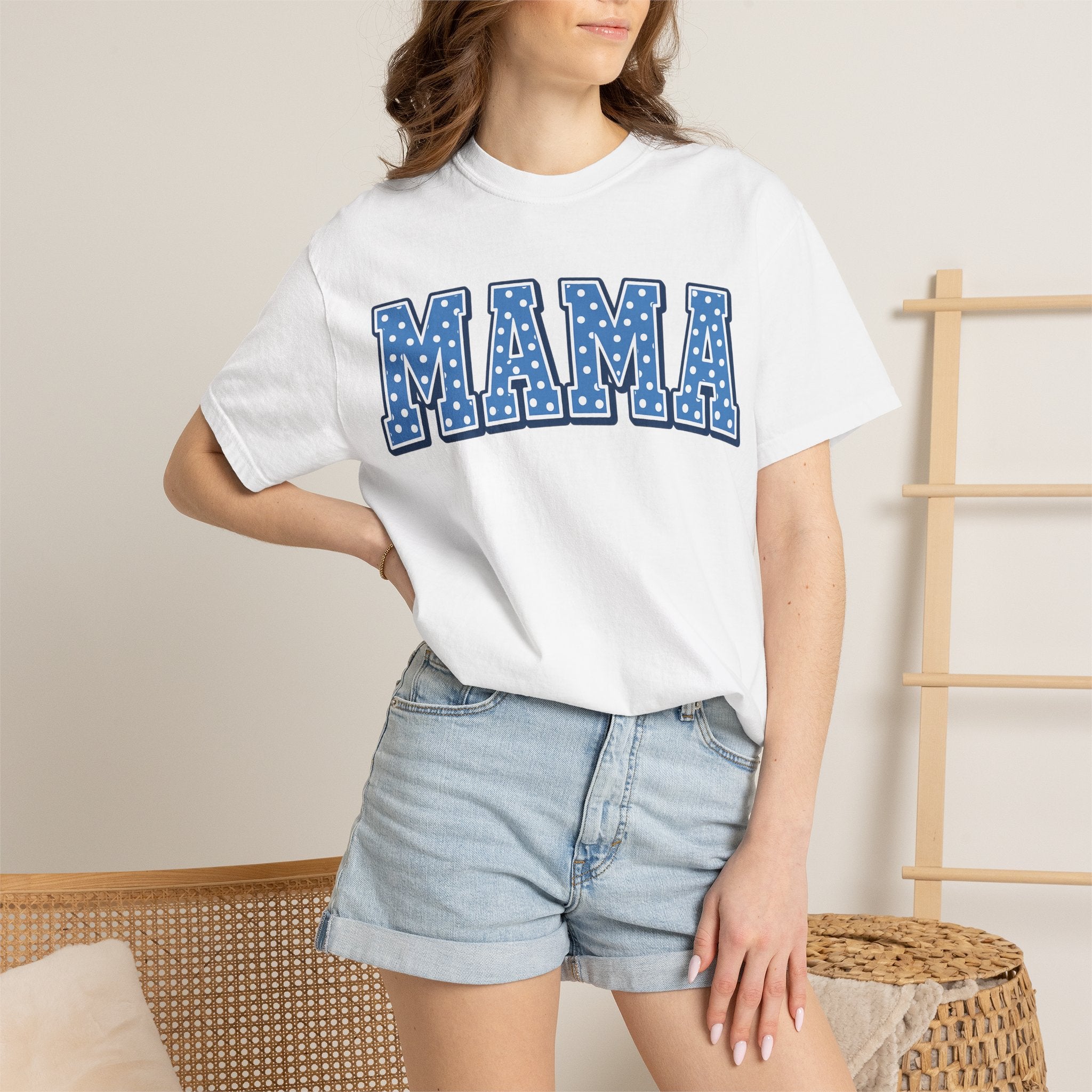 Mama Graphic T-Shirt — Blue Polka Dot