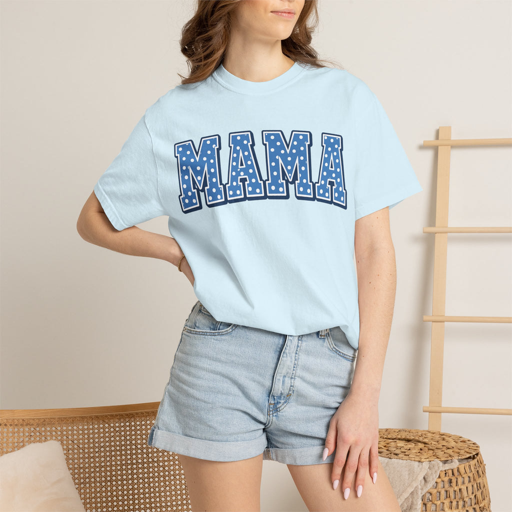 Mama Graphic T-Shirt — Blue Polka Dot