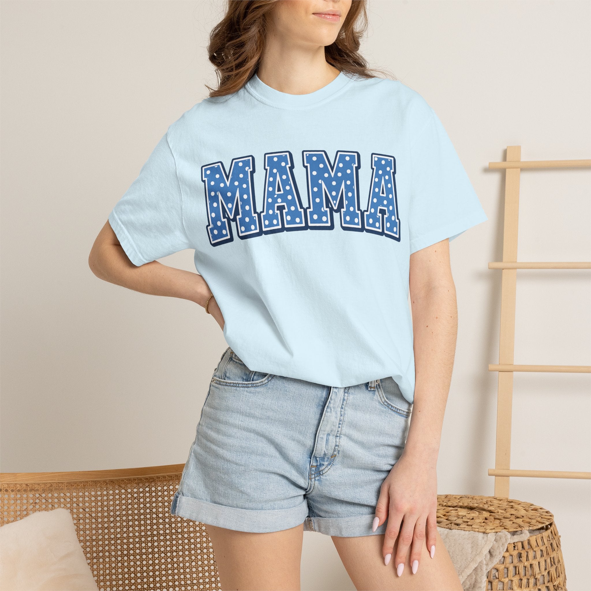 Mama Graphic T-Shirt — Blue Polka Dot