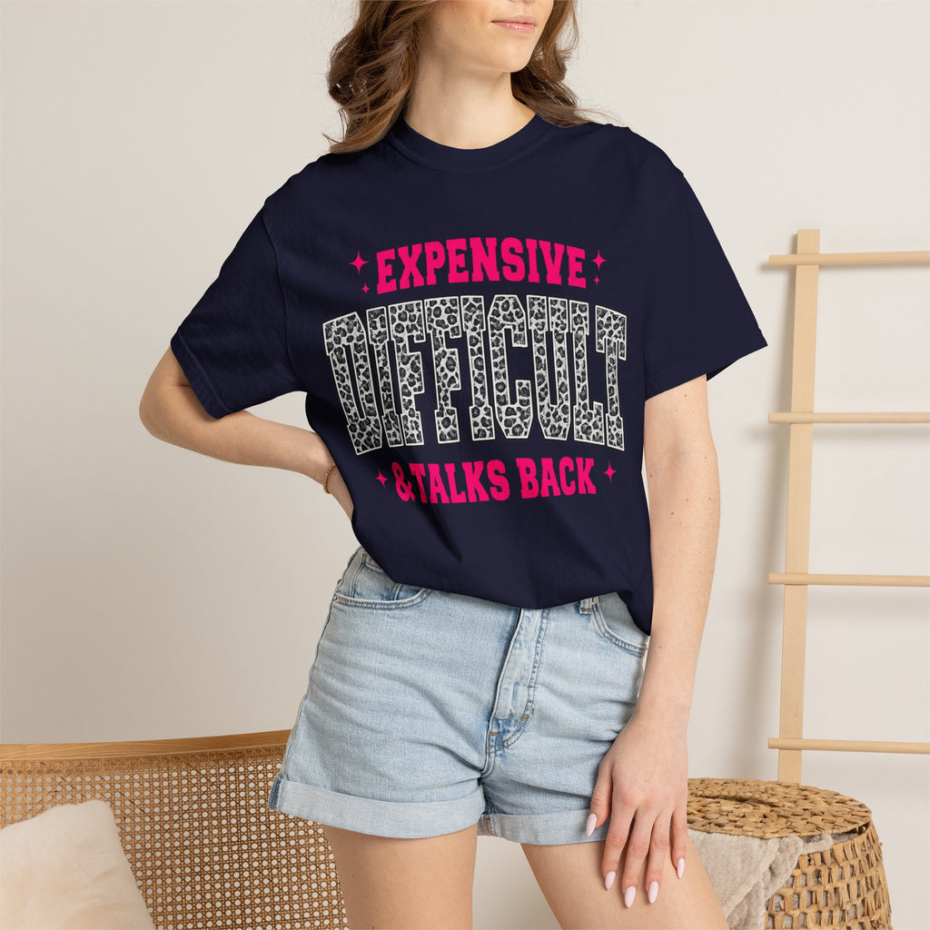 Difficult & Talks Back T‑Shirt — Funny Retro Varsity Graphic Tee