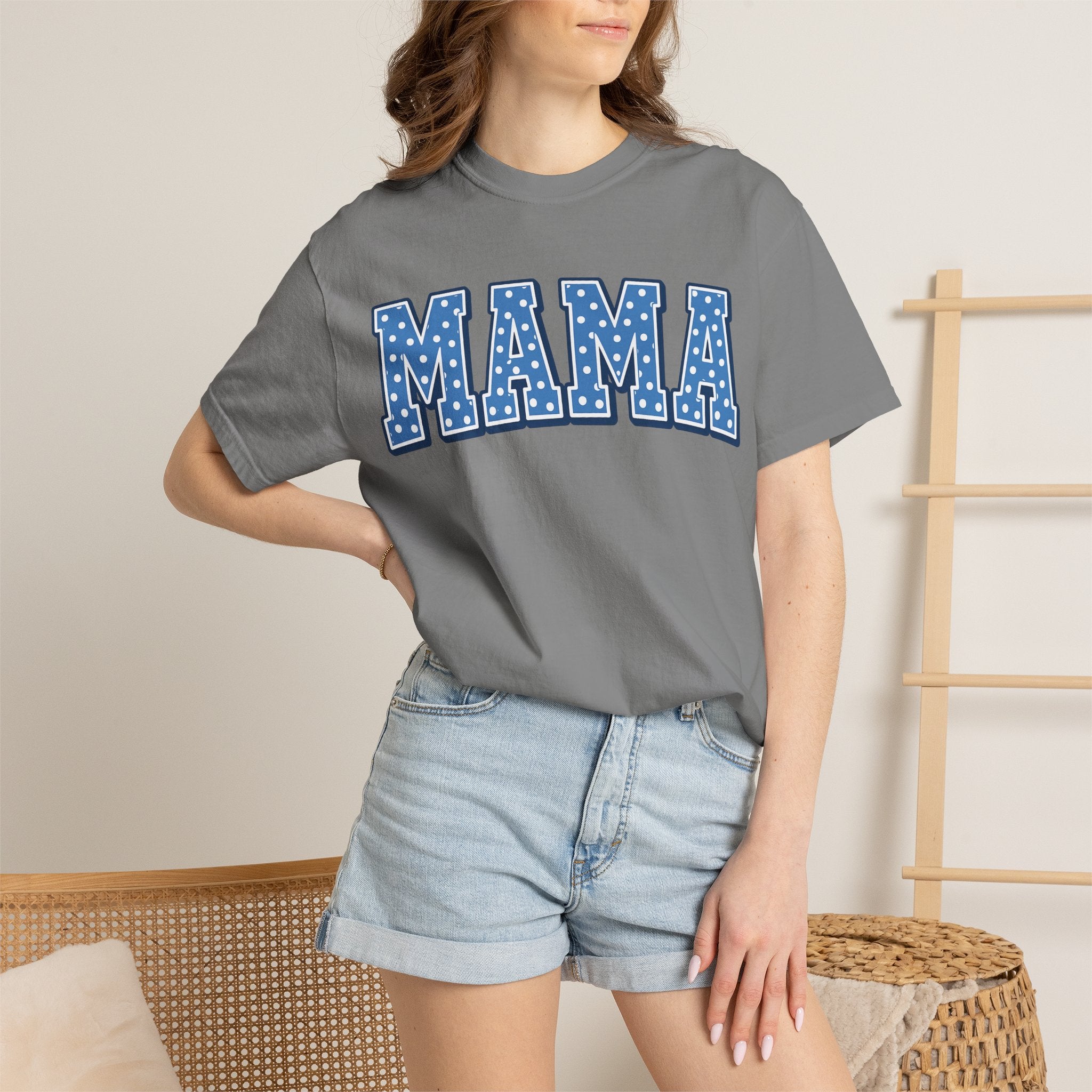 Mama Graphic T-Shirt — Blue Polka Dot