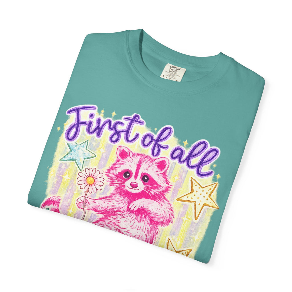 Christian Raccoon T-Shirt — "First of All, Jesus Thinks I’m a Delight"
