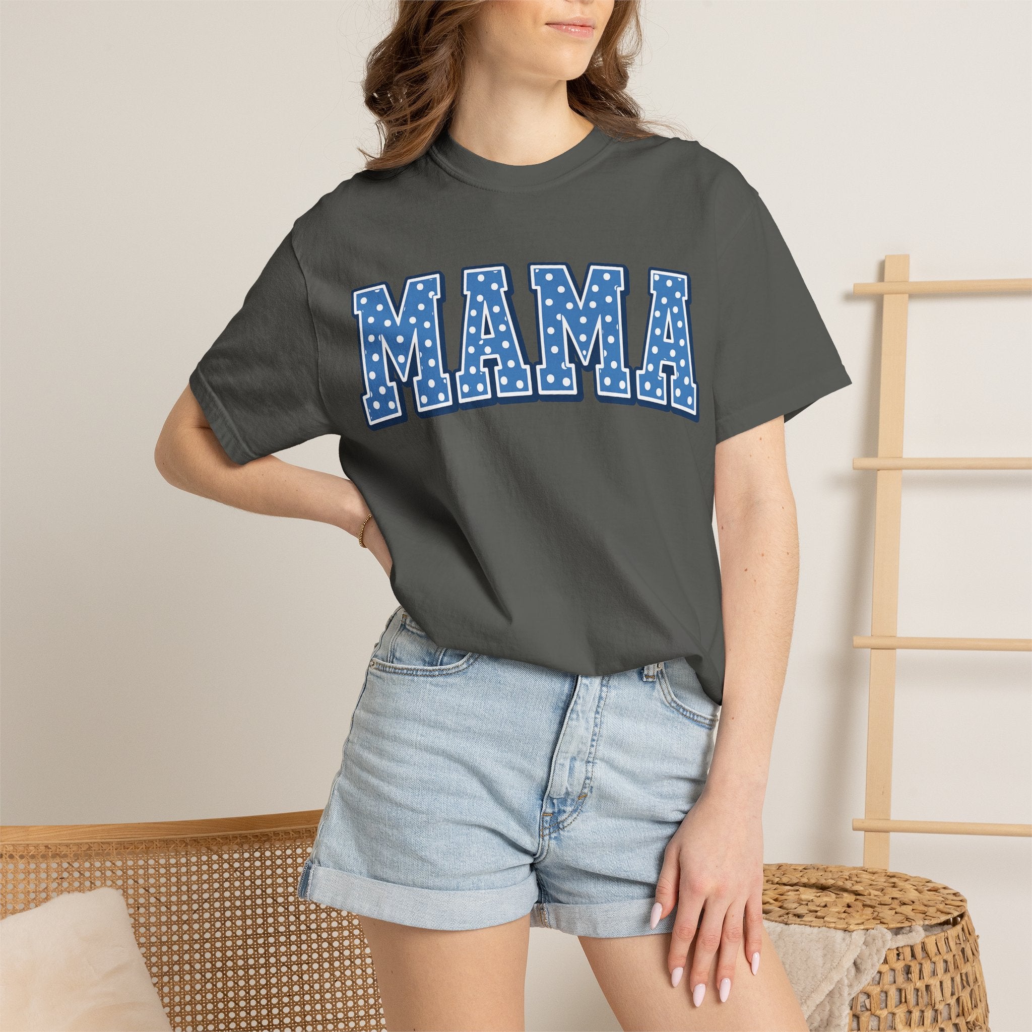 Mama Graphic T-Shirt — Blue Polka Dot